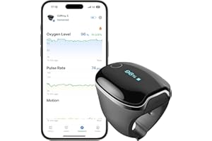 Wellue O2Ring-S Sleep Pulse Oximeter Bluetooth with Vibration Reminder, 24 Hour Battery Life Rechargeable Oxygen Monitor Finger Adults, Sleep Tracker with 4*10 Hours Built-in Memory, Professional APP
