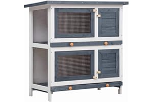 Festnight Kaninchenstall, Hasenstall 4 Türen Grau Holz