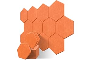 JBER Panneaux Acoustique Hexagonaux, 35,6 x 33 x 1 cm, Carreaux Muraux Bords Biseautés Haute Densité Traitement Acoustique, (Lot de 12, Orange)