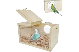 LATRAT Wellensittich Nistkasten Transparentes Design, Vogelhäuschen aus Naturholz Kleines Vogelnest, Holz Voliere Brutkasten für Liebevogel Ellensittich Sittich Lovebirds Papageien