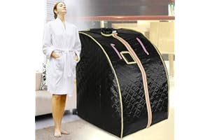 KEDIA Sauna na podczerwień, przenośna sauna z 4 płytami grzewczymi, składanym krzesłem, pilotem zdalnego sterowania, przenośna kabina do sauny dla jednej osoby (czarna)