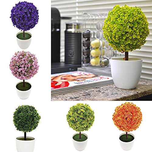 HuaYang Mini Künstlicher Baum Kugelform Haus Dekor Pflanzen Topf Kunststoff Grün - 2