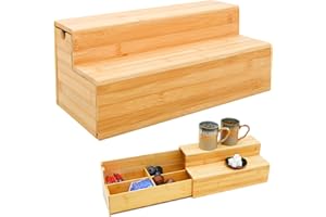 DuneDesign Bamboo Coffee Pod Storage Drawer - 36x17x16 Wooden Tea Station Organiser Capsule Holder