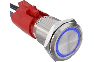 APIELE 10 Amp 19mm Latching Push Button Switch 12V LED Waterproof Stainless Steel Round Self-Locking 1NO(Blue, 19mm)