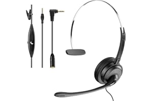 Voistek Mono Headsets with Microphone, 3.5mm/2.5mm Jack 2-in-1 PC Headset, Wired & Noise Cancelling and Volume Control Headphone for Call Centers, Skype, Zoom, Home Office, Online Courses