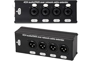 Fowecry 1Pair 4-Channel 3-Pin XLR or 6.3Mm Audio and DMX over Network Cable Extender, XLR Audio Network Extender DMX512 Network Signal Extender Male+ Female