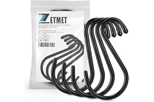 ZETMET 4pcs Black 15cm Heavy-Duty S-Hooks, Large-Size Hooks, Heavy-Weight Hooks, with Rubber Soft Sleeves, Dual-Size Hooks, can be Used for Hanging Heavy Objects in The Kitchen, Garage, and Yard