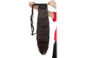 S-NOILITE 50cm Extension de cheveux Naturels Queue de cheval Wrap Around Pâte magique Ponytail vague de maïs Postiche Marron foncé