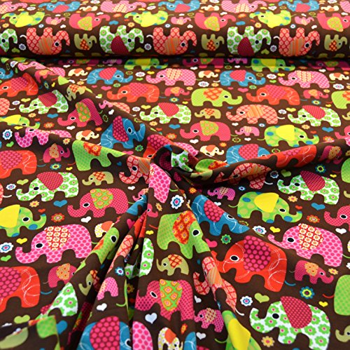 Jersey-Stoff-Kinder „Bunte Elefanten“ braun / tolle Jersey Qualität / Meterware ab 25cm / UX - 3