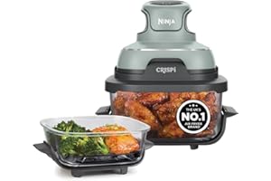 Ninja CRISPi Portable Air Fryer, 3.8L, 4-in-1: Air Fry, Roast, Keep Warm, Recrisp, Space Saving Compact Design, 2x Removable Glass Containers & Lids, 1700W, Sage FN101UKSG
