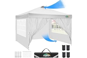 COBIZI Pavillon 3x3, UV-Schutz 50+ Faltpavillon 3x3 Wasserdicht Stabil Winterfest mit 4 Seitenteilen und 4 Sandsäcke,Pop up Pavillion Klappbar 3x3m Pavillon für Camping,Strand,Familientreffen(Weiß)