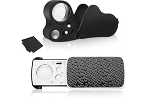 GOWKEEY Juwelier Lupe mit Licht, 2 Stücke 30X 60X 90X LED Lupe,Vergrößerungslinse für Schmuck,Edelsteine, Münzen, Briefmarken,Rocks, mit Brillenputztuch, Faltlupe (Schwarz)