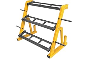 Kipika Estante multifuncional para mancuernas, resistente para mancuernas, equipo de gimnasio en casa, adecuado para almacenamiento de mancuernas, placa de barra, barra de pesas, amarillo/negro