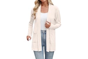 Uwdiohq Strickjacken für Damen Dünne Casual Langarm Cardigan mit Taschen Elegant V-Ausschnitt Outwear Open Front Strickjacke lässige leichte Sommer Fall Strick Gemütlich Offene Jacken
