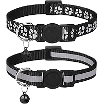 Collare Gatto Riflettente Con Campanellino - 2 Pezzi, Antistrozzo, Sicuro, Nero Con Zampe