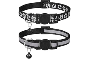 Taglory Collier Chat Anti Étranglement, 2 pcs Réglable Réfléchissant Collier pour Chat Chaton Chiot avec Clochette et Boucle de Sécurité, 19-32cm Noir