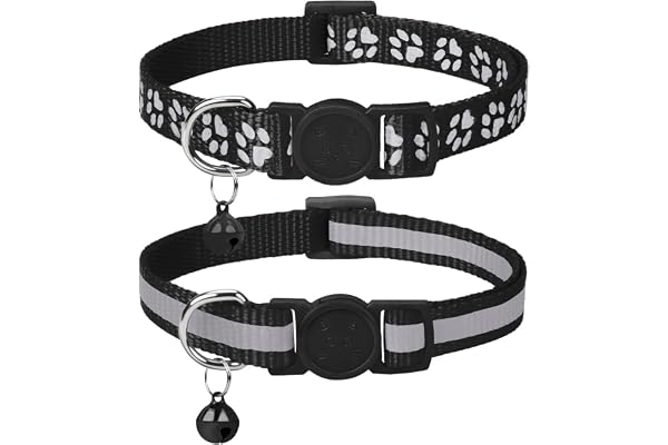 Taglory Collier Chat Anti Étranglement, 2 pcs Réglable Réfléchissant Collier pour Chat Chaton Chiot avec Clochette et Boucle de Sécurité, 19-32cm Noir
