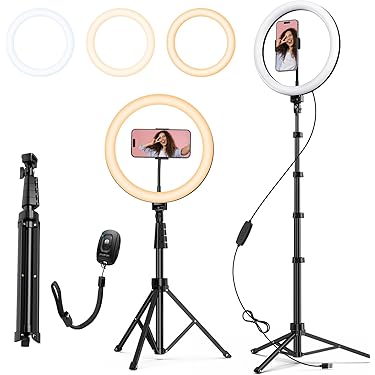 Overhead Phone Holder with Ring Light, Flexible Hinged Phone Arm Stand Compatible with iPhone, Logitech Webcam, Desk Tripod for YouTube Live Stream Cooking Nail Video Recording