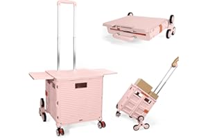 LEXONELEC Carrito de Compras Plegable, Carro Portátil Plegable con Ruedas para Subir Escaleras, Cesta Compacta con Tapa Magnética, Carrito Rodante con Mango Telescópico, Ligero y Resistente hasta 80KG-Rosa