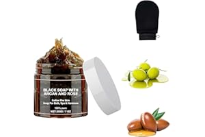 WIWIDANG Zawina Morocco Black Beldi Soap, czarne mydło z arganem i różą, Zawina Morocco Body Scrub, Zawina Moroccan Black Soap z rękawicą (1 karton)