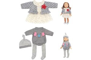 Neuytiky Vêtements De Poupée,Vêtement pour Poupées 35-43 cm, Lot de 2 Tenues Mignonnes avec Chapeau pour Poupées,Cadeaux pour Filles, Enfants(poupée Non Incluse)