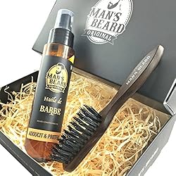 man's beard - fabrication française - coffret avec huile à barbe et brosse à barbe - serum/huile à barbe pour homme : 75 ml + brosse à moustache et barbe