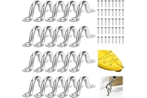 WEFHEF 20 Pz Cinghie a Occhiello in Acciaio Inox,Gancio a Soffitto in Acciaio Inossidabile Kayak,Occhiello Ancoraggio Piastra con Pcchiello con 40 Viti per Attrezzatura da Canoa Kayak