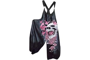shownicer Salopette Femme Jumpsuit Rétro Impression sans Manches Combinaisons avec Bandoulière Harem Sarouel Pantalon avec Poches Overalls Rompers