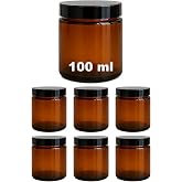Afracam 100 ml Cam Kavanoz Amber 100 cc Kozmetik Krem Kavanozu Siyah Kapaklı 6 Adet