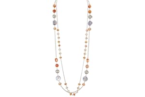 FULU AUTUMN Collier Long en Argent pour Femme Collier Élégance à Double Pendentif en Perles de Cristal Bijou de Mode Cadeau pour Femmes