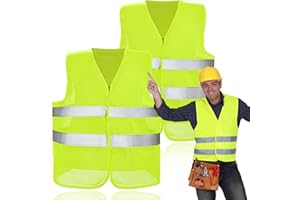 QIMMU Gilet Alta visibilità,2 Pezzi Giubbotto Catarifrangente,Gilet Catarifrangente Uomo Donna,Giubbotto Catarifrangente Auto,Gilet di Sicurezza per Guidatore,Lavoratori,Auto,Bici