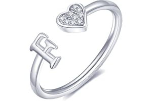 FUNEIA Herz Ring mit Buchstaben Damen Frauen Gold Silber Rosegold Verstellbarer Initiale A-Z Zirkonia Fingerring Stapelring Wasserfest Buchstabering Schmuck Mädchen Geschenkbox
