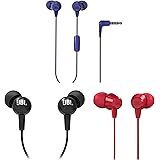 JBL C100SI Wired in Ear Headphones with Mic, Pure Bass Sound (Black) & C50HI, Wired in Ear Headphones with Mic & Comfortable 