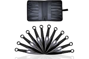 Swords and more 12 Schwarze und Silberne Wurfmesser mit Scheide, Edelstahl-Kunai, Rutschfester Griff & Scheide, japanische Wurfmesser, Zubehör für Anime-Cosplay, Schwarz, Silber