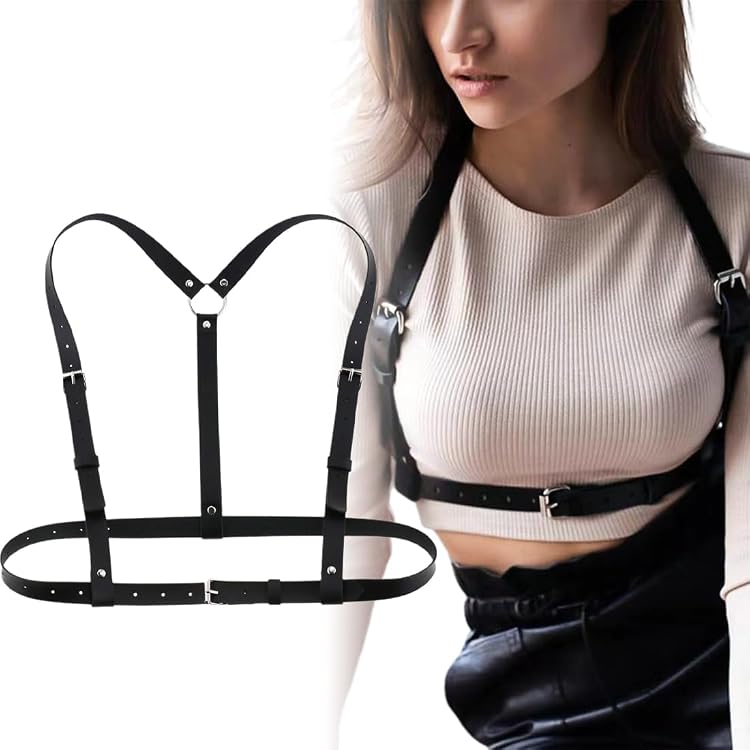 Ceinture Punk Réglable Pour Femme/ Homme - Harnais Chaîne Cuir PU - Style Gothique, Cosplay, Fête - Noir