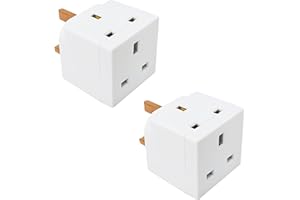 Double Dragon 2-Pack 13A 2-Way 3-Pin Multi Plug Adapter | Converts 1 Plug into 2 | Cube Wall Socket Splitter for Multiple Connections | Child Safety Shutters | UKCA & CE Certified