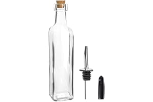 Argon Tableware Olive Oil Bottle with Cork Lid - 250ml - Dishwasher Safe Kitchen Glass Olive Oil Dispenser Cruet with Dust Cap, Cork Stopper and Tapor Pourer Top for Soy Sauce, Vinegar