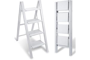 Yakimz Échelle en aluminium, 4 marches, tabouret en aluminium, antidérapant, petite et compacte, capacité de charge jusqu'à 150 kg pour la maison, le bureau, étagère portable (blanc)