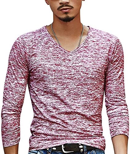 Sepbear Mens Basic V-Neck T-Shirt Camo Pattern Regular Fit Long Sleeve Winter Tops