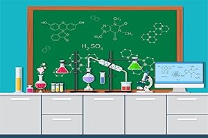 BELECO 2.5x1.8m Fabric Science Lab Backdrop Cartoon Chemistry Laboratory Chemical Experiments Background Mad Science Fun Scientist Birthday Party Supplies Decor School Classroom Poster Banner Photo