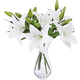 NNIUK Weiße Lilie Bush künstliche Blume, Lily Real Touch Lilien-Blumen-Blumenstrauß-Hochzeit/Graves/Vasen (5 Stück)