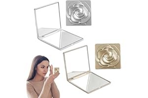 MATSIZEN 2 Piezas Espejo De Bolsillo,con Función de Aumento Espejo de Mano,Plegable y Portátil Espejo de Bolsillo,Cuadrado Mini Espejo de Mano Doble Cara,Adecuado para Viajes,Billetera (Plata,Oro)