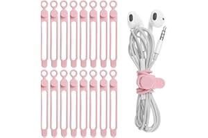 Nearockle 16 szt. silikonowych pasków kablowych, organizer przewodów do słuchawek, ładowarki do telefonu, myszy, audio, komputera, wielokrotnego użytku, mocowanie, opaski kablowe, organizer, do domu, biura, kuchni, szkoły (różowy)