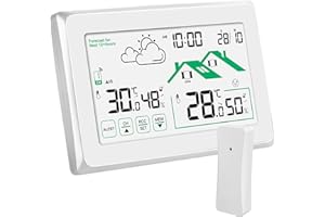HAOYAO Stazione Meteo con Sensore Esterno, Termometro Digitale Igrometro per Interni ed Esterni, Schermo LCD con Retroilluminazione 12/24 ore Previsioni Meteo Automatiche per Ufficio Casa Camera da Letto