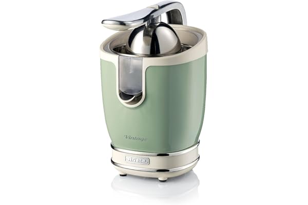 Ariete Vintage 413 Presse Agrumes Électrique avec Levier, 2 Cônes pour Petits et Grands Fruits, Bec verseur anti-goutte, Moteur Silencieux, Pressage Professionnel, 85W, Vert