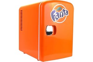 KOOLATRON Coca Cola Fanta Mini Frigo 4L frigorifero piccolo 6 Lattine di Cura Della Pelle Portatile Mini Frigorifero per Camera da Letto Auto Scrivania dell'ufficio Bevande 12v 2in1 Raffreddatore e Scaldino