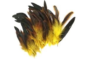 Mnixy Queue de Coq Naturelle, décoration, Coiffe, 50 Plumes Jaunes, Taille Unique
