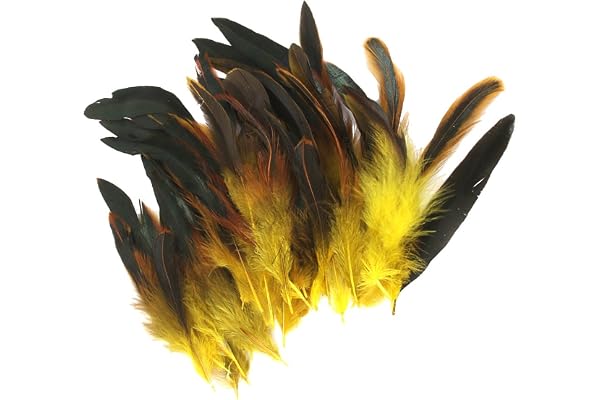 Mnixy Queue de Coq Naturelle, décoration, Coiffe, 50 Plumes Jaunes, Taille Unique
