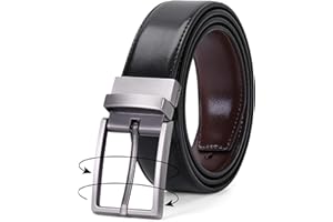 LEACOOLKEY Pasek męski, dwustronny pasek ze skóry dla mężczyzn, czarny i brązowy pasek z obrotową klamrą, wspaniały prezent dla mężczyzn