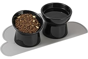 HCHLQLZ Zestaw misek na wodę z karmą dla kotów, podwyższone, ceramiczne miski do karmienia kotów z matą antypoślizgową, podwyższone naczynia dla kotów, przeciw wymiotom, bardzo szeroka, duża, przyjazna dla